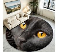 Générique Rond Tapis Salon Animal Poils Courts Doux Antidérapant 100 cm | Mignon Chat Portrait Tapis de Sol Décoration pour Chambre, Cuisine Balcon Salle à Manger Descente de Lit Intérieur, Noir