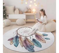 Générique Rond Tapis Salon Blanc Moquette Attrape-Rêves Bohème - Tapis Chambre de Décoration Poil Ras Lavable en Machine Paillasson Rond Antidérapant Salle a Manger Chambre Adulte, 60 cm