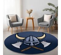 Générique Rond Tapis Salon Bleu Marine, Moquette Style Viking Casque Hache - Tapis Chambre de Décoration Poil Ras Lavable en Machine Paillasson Rond Antidérapant Salle a Manger Chambre Adulte, 60 cm