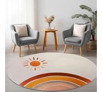 Générique Rond Tapis Salon Crème, Moquette Bohême Arc-en-Ciel Soleil - Tapis Chambre de Décoration Poil Ras Lavable en Machine Paillasson Rond Antidérapant Salle a Manger Chambre Adulte, 100 cm