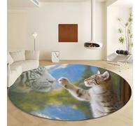 Générique Rond Tapis Salon Lavable en Machine Ø 120 cm Surréalisme Animal Chat Tigre, Tapis Vert Pile Courte Douce - Grand Lnterieur Anti Slip Rampant pour Chambre Salon Décor à la Maison