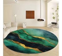 Générique Rond Tapis Salon Lavable en Machine Ø 160 cm Surréalisme Marbre Abstrait, Tapis Vert Armée Pile Courte Douce - Grand Lnterieur Anti Slip Rampant pour Chambre Salon Décor à la Maison