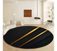 Générique Rond Tapis Salon Lavable en Machine Ø 90 cm Illustration Vectorielle Rayures Dorées, Tapis Noir Pile Courte Douce - Grand Lnterieur Anti Slip Rampant pour Chambre Salon Décor à la Maison