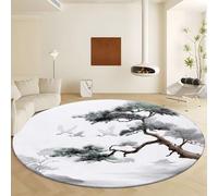 Générique Rond Tapis Salon Lavable en Machine Ø 90 cm Pins Oiseaux Volant, Tapis Gris Pile Courte Douce - Grand Lnterieur Anti Slip Rampant pour Chambre Salon Décor à la Maison