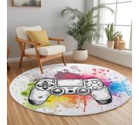 Générique Rond Tapis Salon Lavable Manette De Jeu Sketch, Poils Courts Flanelle Douce et Respirante - Tapis Rond Décoratif Moderne pour Chambre Couloir Salle de Jeux et Bureau, 90 cm, Blanc