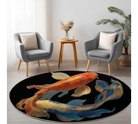 Générique Rond Tapis Salon Minimalisme Géométrie Rectangle d'or 60 cm Rond Tapis Intérieur Extérieur Dessous antidérapant Moquette Nettoyage FacileNoir, Moquette pour Salon Chambre Salle à Mange