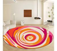 Générique Rond Tapis Salon Nostalgie De La Mode Rétro Tourbillonnante 60 cm Lavable en Machine Moquette Poil Court Rouge Orange, Tapis Rond Moderne pour Salon Chambre, Cuisine(Dessous Antidérapant)