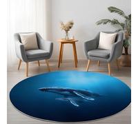 Générique Rond Tapis Salon Photographier Les Baleines Et Leurs Baleineaux 90 cm Lavable en Machine Moquette Poil Court Bleu Ciel, Tapis Rond Moderne pour Salon Chambre, Cuisine(Dessous Antidérapant)