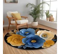 Générique Rond Tapis Salon Rétro Grand Motif Floral 210 cm Rond Tapis Intérieur Extérieur Dessous antidérapant Moquette Nettoyage FacileNoir, Moquette pour Salon Chambre Salle à Mange