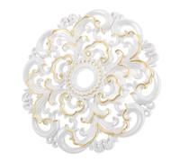 Générique Rosace de Plafond Ronde 31 Cm en Plastique Sculpté Style Européen, Médaillon Décoratif pour Lustres et Ventilateurs, Plaque de Luminaire de Plafond Blanche Nacrée Dorée,