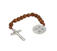 Générique Rosaire de poche en bois avec médaille de Saint Benoît et crucifix - Chapelet catholique 22 cm - Accessoire de prière portable - Cadeau spirituel pour baptême, communion ou confirmation