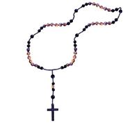 Générique Rosary Beads Catholic Obsidian Luminous Cross Necklace | Natural obsidian and UV-reactive luminous stone beads create a stunning prayer crucifix