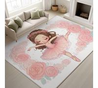 Générique Rose Antidérapant Petite Fille Ballet Fleurs Pose de Danse Lavable Tapiss Illustration Cartoon Floral Punk Support en TPR Tapis Onirique Mignon Tapis 120 x 170 cm pour Chambre Enfants