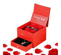 Générique Rose Eternelle Coffret, Rose Préservée en Boîte, Conception à Double Couche, Déclaration d'amour, pour La Saint-Valentin, Un Anniversaire, La FêTe des Mères.Noël (Rouge)