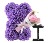 Générique Rose Flower Bear - 9.45in Artificial Forever Flower Rose with Clear Boxs | Handmade Romantic Decorative Valentines Day Bear Gift for Her, Home Decor Window Display and More