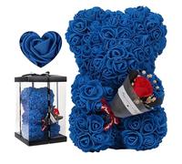 Générique Rose Flower Bear - 9.45in Artificial Forever Flower Rose with Clear Boxs | Handmade Romantic Decorative Valentines Day Bear Gift for Her, Home Decor Window Display and More