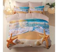 Générique Rose Housse de Couette 240 x 220 cm, 3D Plage Étoiles De Mer Coquillagesthème Housse de Couette réversible Toutes Saisons, légère et Chaude Microfibre brossée C'est Un Bon Cadeau