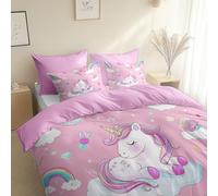 Générique Rose Housse de Couette en Microfibre Ultra Douce 240 x 260 cm, Licorne Arc en Ciel Style Dessin Animé Linge de Lit 2 Personnes, Housse imprimée + taie, Parure de Lit idéale pour Les Saisons