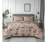 Générique Rose Housse de Couette Parure de Lit 135 x 200 cm - Campagne Romance Fleurs 3 pièces en Microfibre Douce, Facile d'entretien, Fermeture éclair, 2 taies, pour Adultes, Adolescents et Enfants