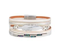 Générique Rose Mm Acier Hommes Anneaux Bracelet en feuille de fermoir magnétique de bohème Bracelet en cuir multicouche tressé coloré Jonc Perle Couleurs Hommes Anneaux (B, One Size)