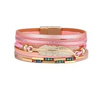 Générique Rose Mm Acier Hommes Anneaux Bracelet en feuille de fermoir magnétique de bohème Bracelet en cuir multicouche tressé coloré Jonc Perle Couleurs Hommes Anneaux (A, One Size)