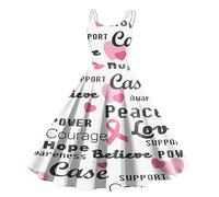 Générique Rose Robe pour La Sensibilisation au Cancer du Sein,Vintage Robe Année 50 Femme sans Manches,Ruban Rose Imprimée Robes de Soirée, Chic et Elegant Robes de Cocktail