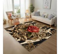 Générique Roses Imprimé Léopard Animal Tapis Salon Lavable en Machine 150x210cm Antidérapant Tapis Imprimé Léopard Doré Floral pour Chambre de Fille - Poil Ras de Salle a Manger Crèche Salle de Jeux