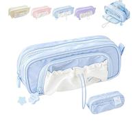 Générique Rosy Posy Pencil Case, 2025 New Kawaii Cute Aesthetic Pouch Holder Drawstring Pen Case, Large Capacity Multi-Pocket Design, Waterproof, Soft (Blue,Small)