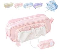 Générique Rosy Posy Pencil Case, 2025 New Kawaii Cute Aesthetic Pouch Holder Drawstring Pen Case, Large Capacity Multi-Pocket Design, Waterproof, Soft (Pink,Small)