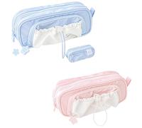 Générique Rosy Posy Pencil Case, 2025 New RosyPosy Kawaii Pencil Case, PencilCase Big Capacity, Large Capacity Drawstring Multi-Pocket Design, Waterproof, Soft (Blue+Pink)