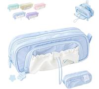 Générique Rosy Posy Pencil Case, Kawaii Pencil Case Counting Stars Large Capacity Drawstring Pen Pouch Multi-Pocket, Waterproof (Blue)