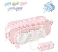 Générique Rosy Posy Pencil Case, Kawaii Pencil Case Counting Stars Large Capacity Drawstring Pen Pouch Multi-Pocket, Waterproof (Pink)