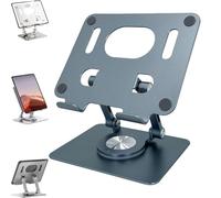 Générique Rotiva Rotating Stand for Laptop, with 360 Rotating Base, Ergonimic Foldable Laptops Riser, Folding Hollow Cooling Aluminum Alloy Desktop Tablet Holder for Desk (Gray)