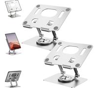 Générique Rotiva Rotating Stand for Laptop, with 360 Rotating Base, Ergonimic Foldable Laptops Riser, Folding Hollow Cooling Aluminum Alloy Desktop Tablet Holder for Desk (Silver * 2)