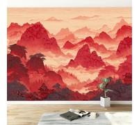 Générique Rouge 3D Papier Peint Intissé Panoramique 308 x 220 cm Peinture De Paysage Chinoise Grandes Murales Poster pour Salon, Adulte Chambre d'enfants, Étude Décoration