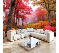 Générique Rouge Papier Peint Intissé Rétro Plante, Automne Forêt 3D Papier Peint Panoramique 350 X 256 Cmpour Salon Chambre À Coucher Arrière-Plan Tv Hôtel - Poster Tableaux Photo Muraux