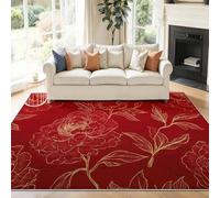 Générique Rouge Tapis 160 x 230 cm, Magnifique Chinois Floral Pivoine Tapis de Jeu Doux et Antidérapant pour Chambre Bébé & Ados, Lavable en Machine, Idéal pour Coin Lecture & Crèche