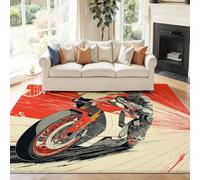 Générique Rouge Tapis de Salon Lavable en Machine Tapis Chambre Grand Moquette 60 x 110 cm, Doux imprimés Sports Fantasy Moto Circuit Automobile Descente de Lit Antidérapant Manger Decoration