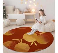 Générique Rouge Tapis Rond Polyvalent 150 cm Motif Abstrait Orange Feuille d'or Tapis Confortable et Chic, Antidérapant et Lavable en Machine - Idée Cadeau Parfaite pour Famille ou Amis