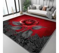 Générique Rouge Tapis Salon 60 x 90 cm, Tapis Antidérapant à Poils Courts Style Gothique Fleurs Roses - Facile à Entretenir pour Salon Salle à Manger Bureau à Domicile