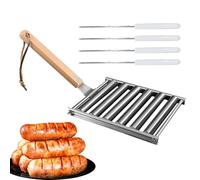 Générique Rouleau À Saucisses - Gril pour Chien Chaud BBQ - Accessoires De Barbecue en Acier Inoxydable avec Poignée en Bois Outils pour Maïs Cuisson Extérieure Et Barbecue