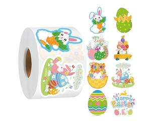 Générique Rouleau d'Autocollants de Pâques - 500 Décalcomanies Autoadhésives Lapin | 8 Modèles d'Autocollants Imperméables | pour Album Carte Carnet Ordinateur Portable Étui Décoration DIY