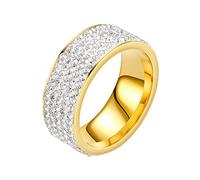Générique Rouleau Porte-clés Anneaux Bague à cinq diamants Bague de couple en acier inoxydable à la Anneau Anneaux (Gold, 8)