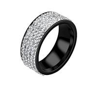 Générique Rouleau Porte-clés Anneaux Bague à cinq diamants Bague de couple en acier inoxydable à la Anneau Anneaux (Black, 8)