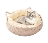 Générique Round Cat Bed - Cotton Rope 35x35x13cm | Small Dog Bed Cat Nest Cushion | Calming Sleeping Cushion with Scratch Pad for Puppies Kittens Small Dogs Indoor Dorm Apartment Home Decor