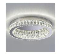 Générique Round Flush Mount Ceiling Light Modern Stainless Steel Spiral Double Ring Flush Mount With Square K9 Crystals Tri-Color Dimmable Ceiling Lamp for Bedroom Hallway 40/50CM(50cm)