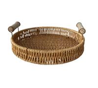 Générique Round Handwoven Storage Basket - Rattan Round Tray | Small Rattan Basket Serving Tray with Handle | Wicker Serving Baskets for Organizing Tabletop Bathroom Kitchen Counter