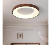 Générique Round LED Ceiling Light with Remote Control, Adjustable 3000K-6500K, Metal and Wood Finish - Ideal for Bedroom, Living Room, Hallway, Dining Room