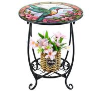 Générique Round Side Table - Animal Pattern Metal Drink Desk, 13.78x13.78 inches Outdoor Side Table for Porch Deck Balcony Garden Yard Living Room Bedroom Coffee Corner Accent Tables