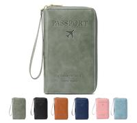 Générique Rowgins Multi-Functional RFID Passport Wallet, Anti Theft Passport Holder, Travel Wallet for Men & Women Passport Holder for Travel Essentials, for Credit Cards, Tickets, and Cash (Green)
